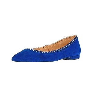 NINE WEST Women's Omlit Blue Suede Ballet Flats